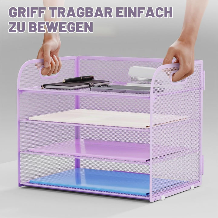 Marbrasse Schreibtisch Ablagen Organizer,4-Stufige Brief Papier Ablage mit Griff,Metall Gitter Desig