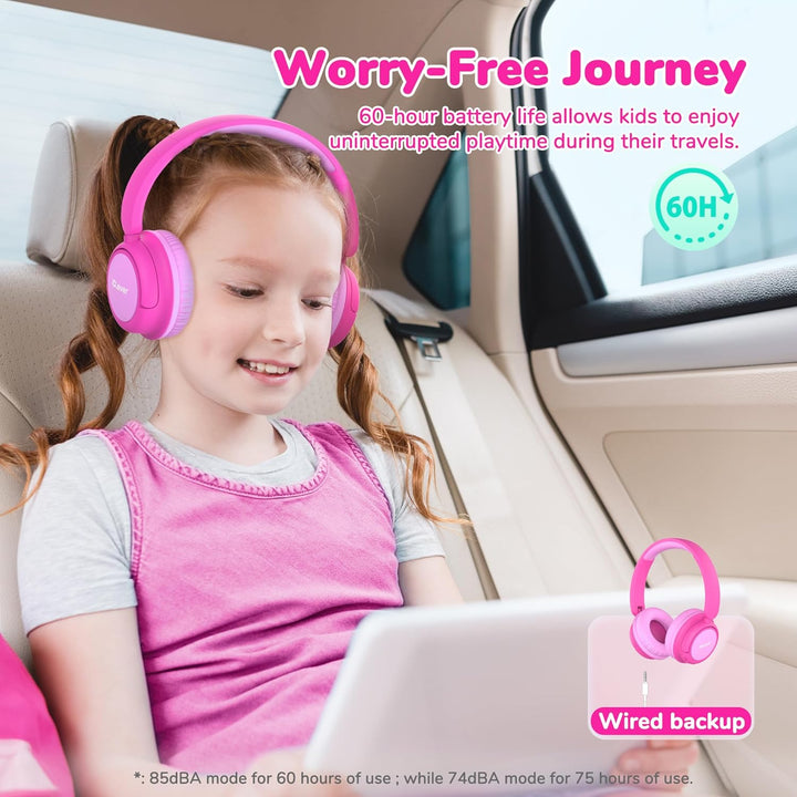 iClever Bluetooth Kopfhörer Kinder, 60 Std Akku, 74/85 dBA Lautstärkebegrenzung, Stereo-Sound, Typ-C