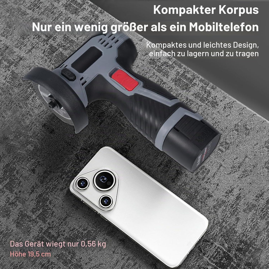 Weytoll Mini Winkelschleifer Akku mit 2 Batterien, 16,8V 1500mAh, 17000RPM mit 10 76-mm-Schneidkling