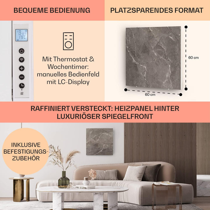 Klarstein 2-in-1 Infrarotheizung & Konvektor, Infrarotheizung mit Thermostat 500W, IP24-Infrarotheiz