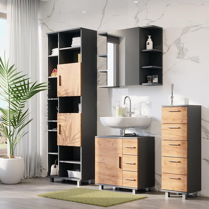 Vicco Midischrank Ilias, Anthrazit/Goldkraft Eiche, 30.2 x 95 cm | zur Wandmontage geeignet und komb