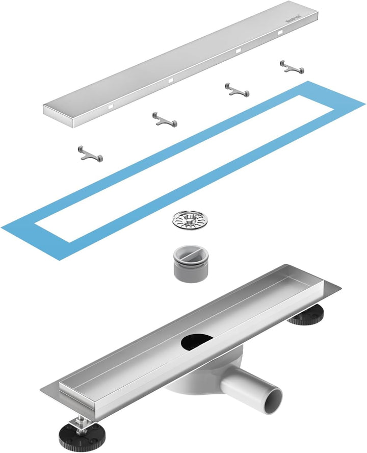 Neodrain Duschrinne 80cm Edelstahl Bodenablauf - 360° Siphon Ablaufrinne Extra Flach mit Geruchsstop