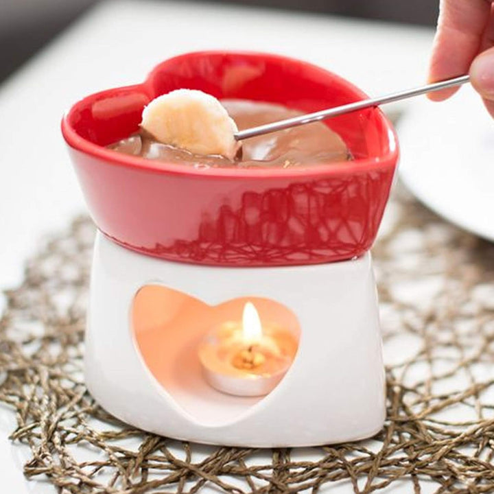 Monsterzeug Schokoladenfondue in Herzform, Süsses Fondue Set, Set mit Fondue und 4 Gabeln, Fondue Sc