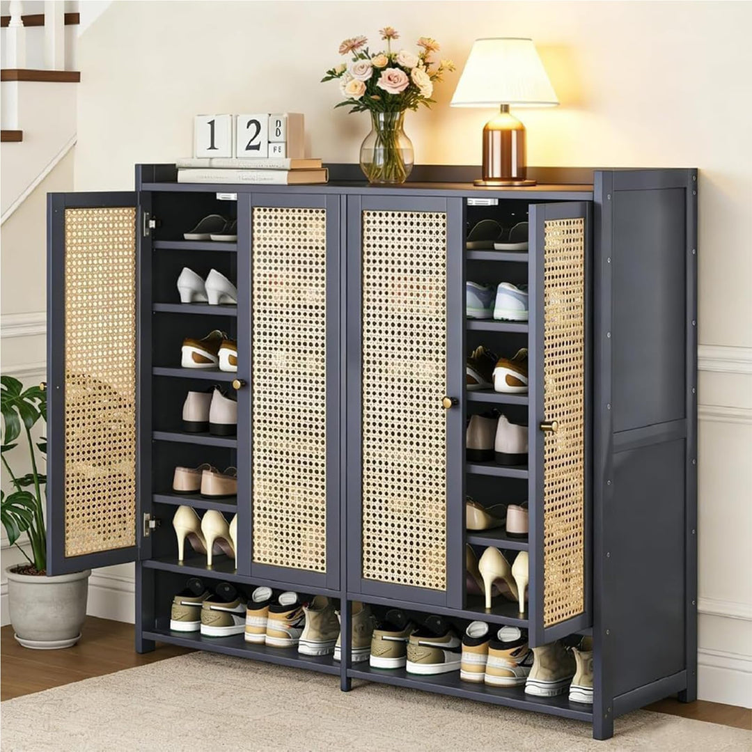Generisch Schuhschrank Holz mit Korbgeflecht-Türen Moderner Bambus Schuhschränke Schuhschrank Schmal