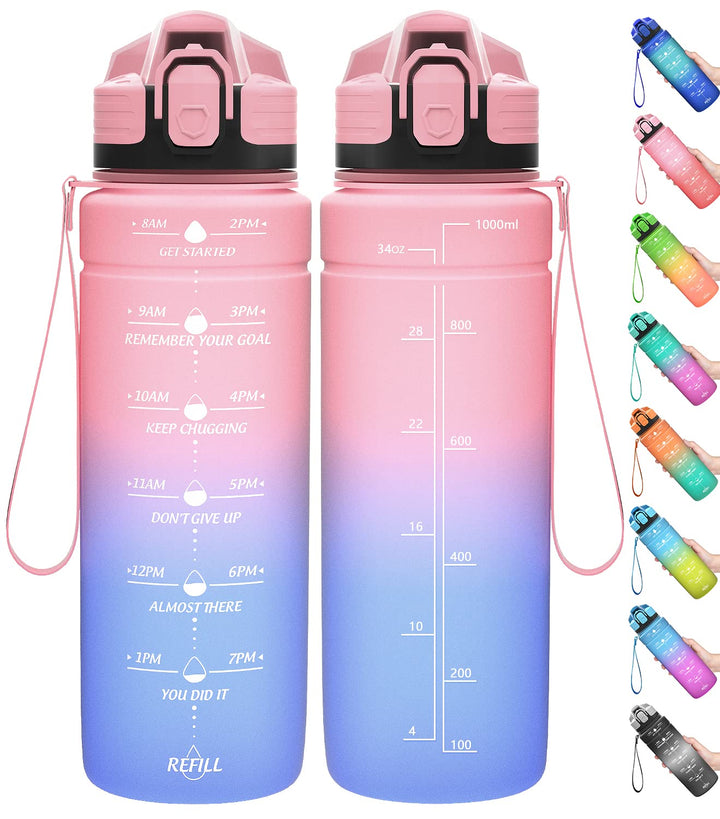 Sport Trinkflasche 2l, 1,5l, 1l, 700ml, 500ml Trinkflasche Kinder Auslaufsicher, Motivierende Wasser