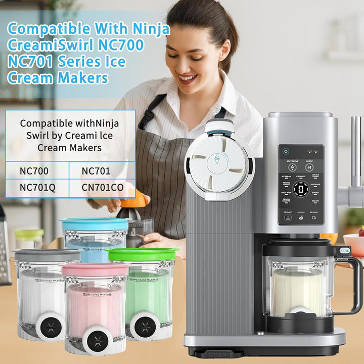 Behälter für Ninja Creami Deluxe Pints,4 Stück Ersatz für Ninja Creami Deluxe Pints und Deckel,Eisbe