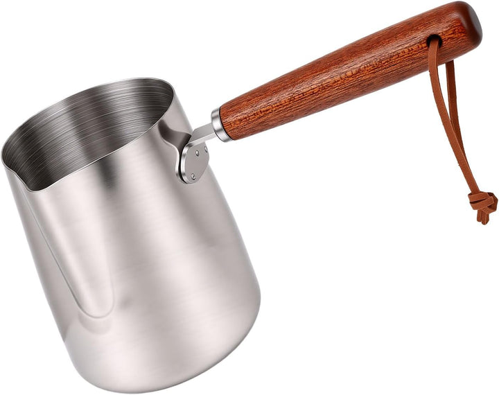 Milchaufschäumkrug aus Edelstahl 304 mit Ausguss aus Holzgriff Zum Kaffee-Kunst-Erhitzen von Milch a