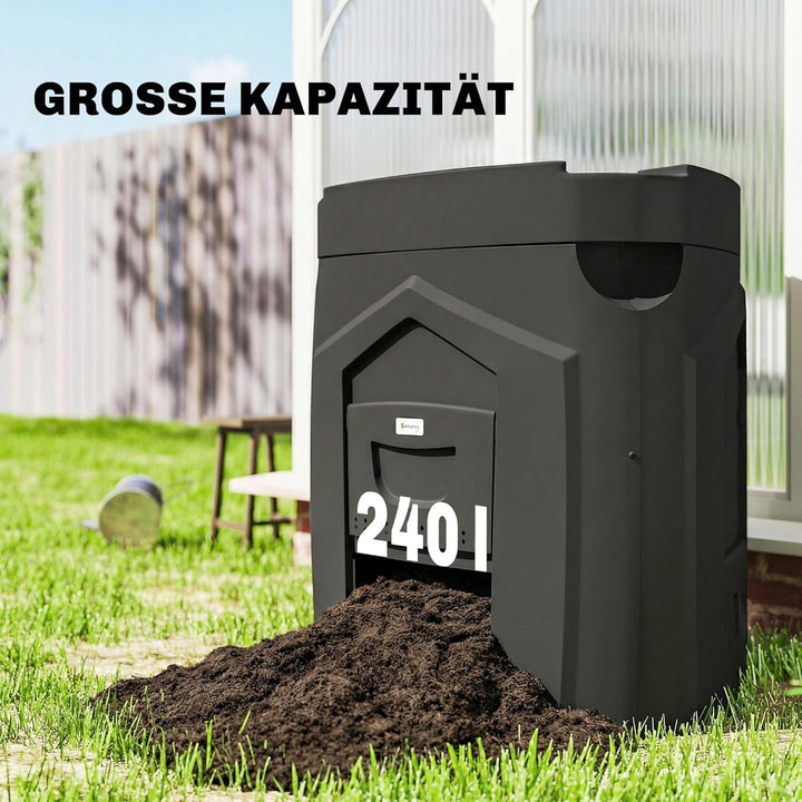 Outsunny Gartenkomposter, 240L, 78 x 75 x 78 cm Dreieckiger Kompostbehälter mit 3 Türen, 66 Lüftungs