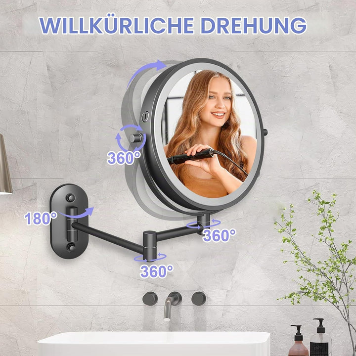 9" Gross Kosmetikspiegel Mit Beleuchtung Wandmontage USB Rasierspiegel Dusche Wandmontage 10X/1X Ver