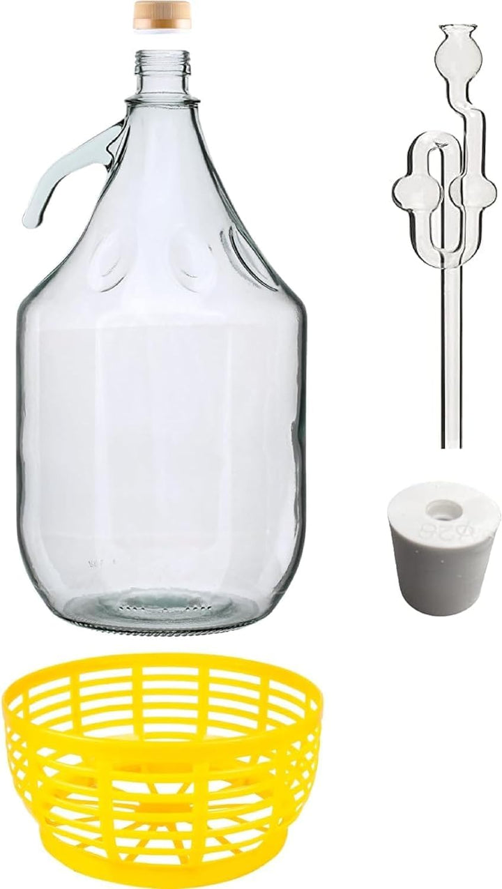 lilawelt24 Glasgärballon Set| 5L Korbflasche + Gummistopfen + Gärrohr |Weinballon Gärballon Glasflas