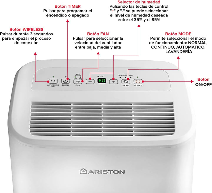 Ariston Deos 16s Wi Fi Tragbarer Luftentfeuchter, 430W, 16 Liter/Tag, Weiss 16 Litri Wi-Fi, 16 Litri