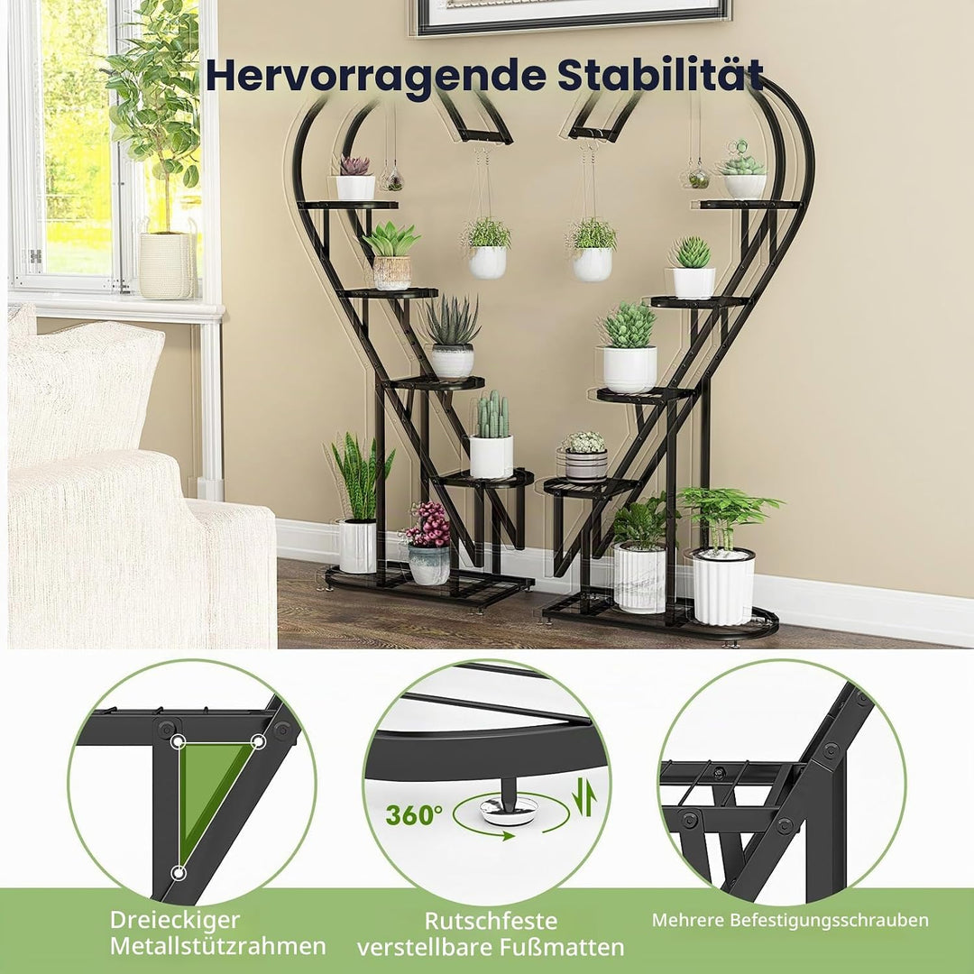 HOMASIS 5 Etagen Metall Pflanzenständer herzförmig, mehrstöckig Blumenständer mit Haken, Blumentopfs