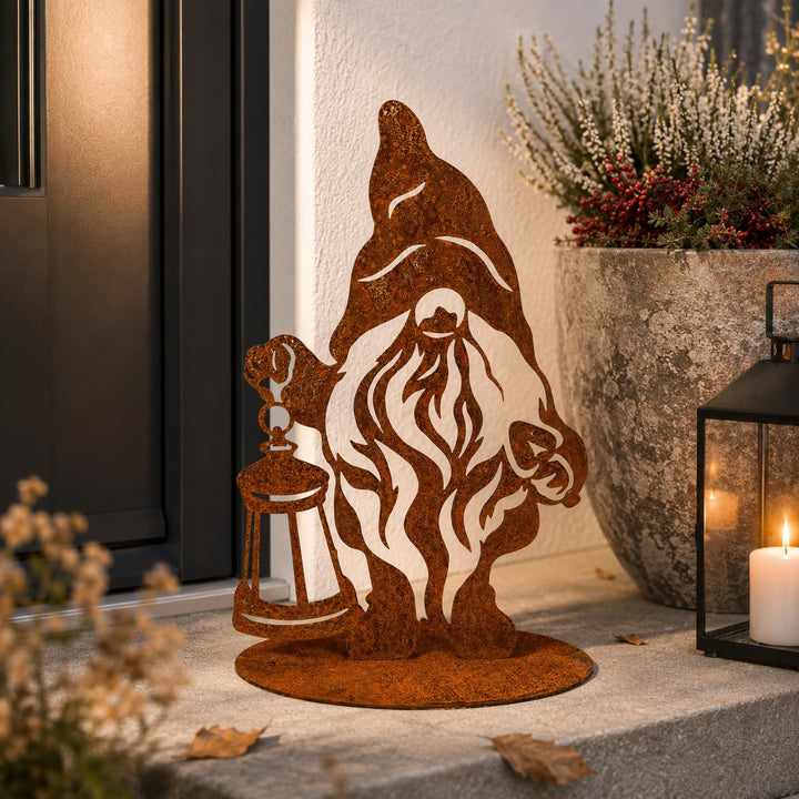 Terma Stahldesign Rostfigur Gartenfigur Zwerg 40 cm Winterzwerg Wichtel tolle gartendeko aus Rost-Me