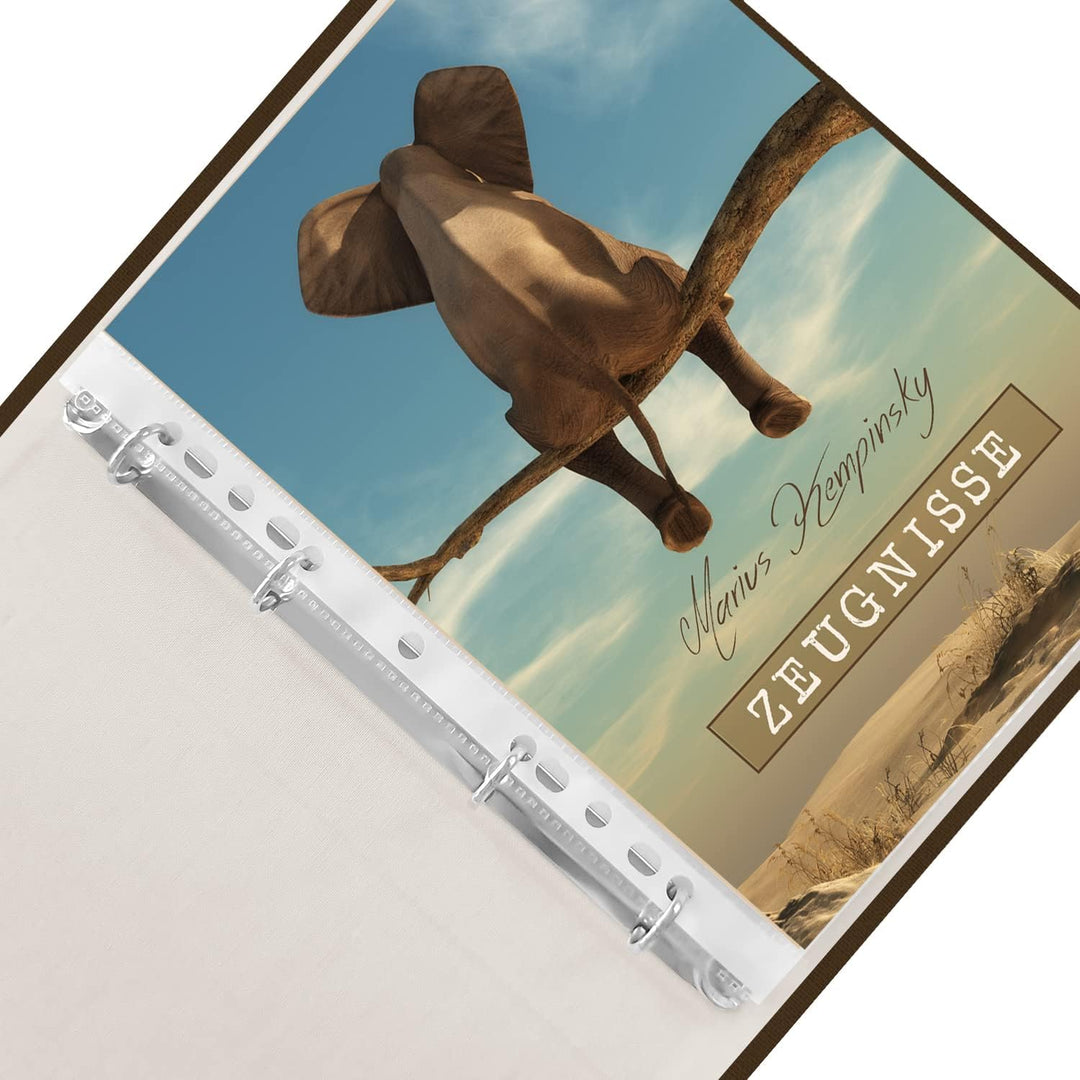 Zeugnismappe personalisiert Elefantie A4 ca. 31x24 cm beige blau Zeugnisbuch Elefant Urkundenmappe E