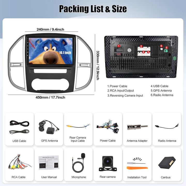 8Core 4G+64G CAMECHO Autoradio für Mercedes Benz Vito 3 W447 (2014-2020) mit Navi Carplay Android Au