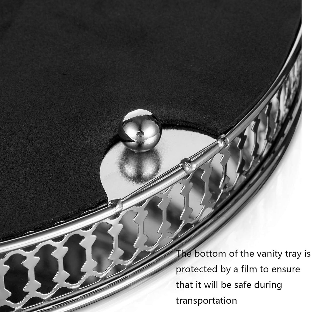 NUPTIO Spiegelglas Makeup Tablett 25cm Durchmesser, Silber Runde Deko Tablett Kerzenplatte Schmuck T