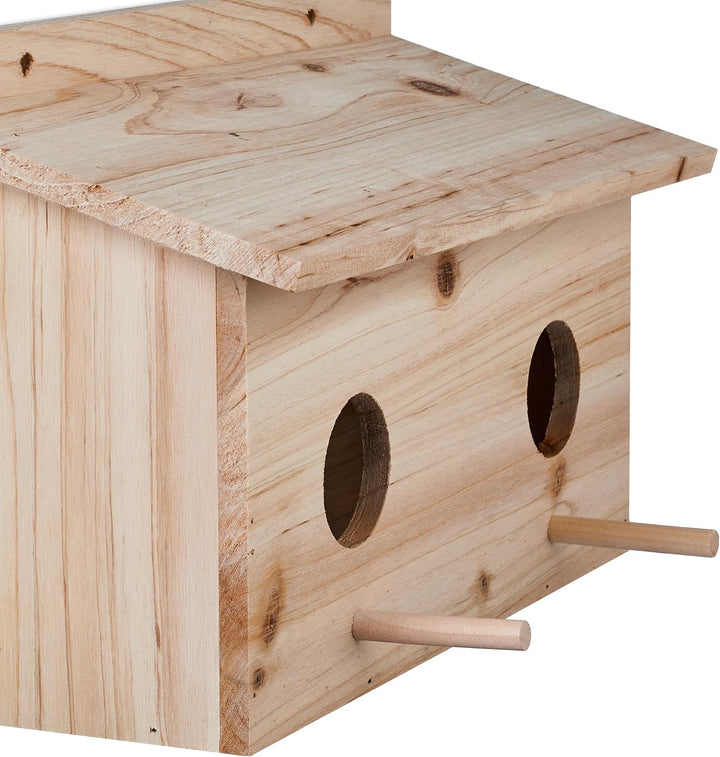 Relaxdays Nistkasten für Stare, natürliches Tannenholz, 2X Einflugloch 5 cm, Sitzstange, Vogelhaus z