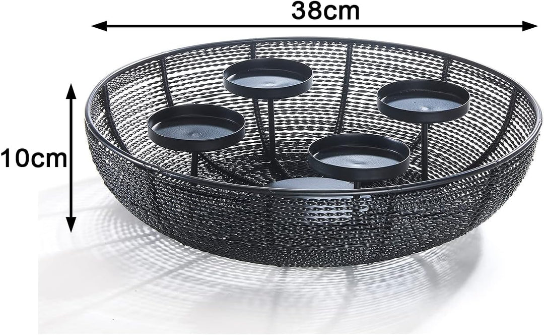 Kobolo Dekoschale Kerzenhalter Adventskranz Draht - aus Metall - schwarz - für 4 Kerzen - 38 cm