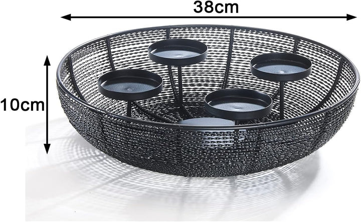 Kobolo Dekoschale Kerzenhalter Adventskranz Draht - aus Metall - schwarz - für 4 Kerzen - 38 cm