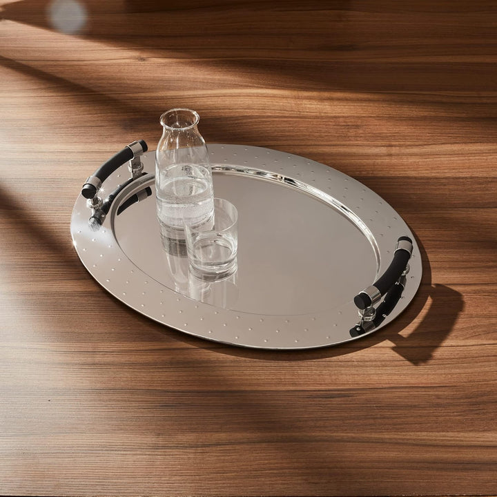 Alessi MG09 Tablett, oval aus Edelstahl mit Griffen aus PA, schwarz , 24 x 46.5 x 36 cm