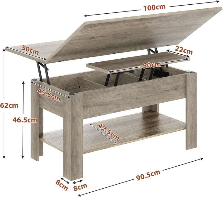 KIMENICH Couchtisch Höhenverstellbar, 3-in-1-Multifunktions-Wohnzimmertisch, Kaffeetisch, Versteckte
