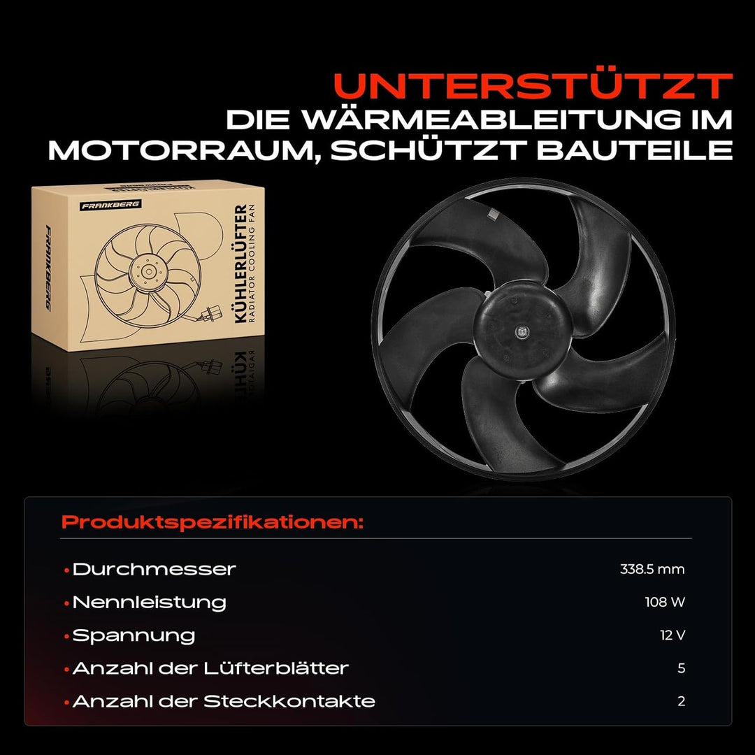 Frankberg Lüfter Motorkühlung Kühlerlüfter Kompatibel mit 206 CC 2D 2.0L 2000-2008 206 Schrägheck 2A