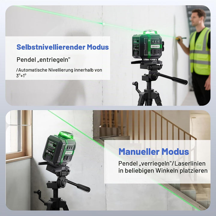 MEREO Kreuzlinienlaser 4×360° Laser wasserwaage, 16 Linien Nivellierlaser | Grn Linienlaser, 4D Selb