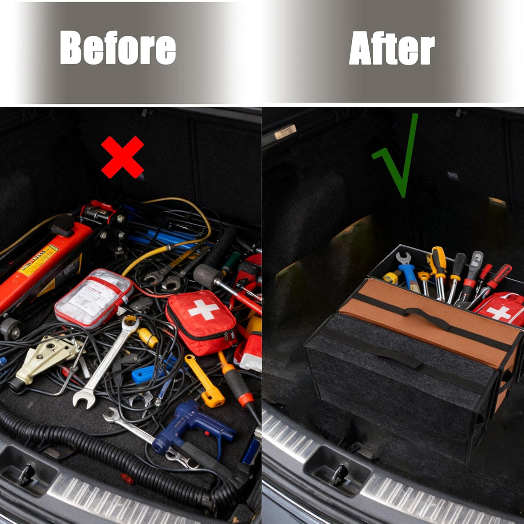Kofferraum Organizer, Auto kofferraumtasche aus Filz mit Einlegeplatte, Klettband und Gummiband, Fal