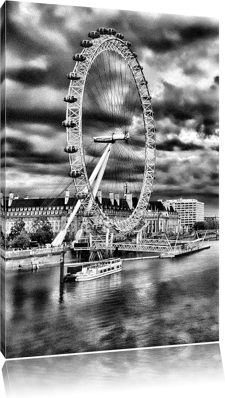 Pixxprint Riesenrad, London Eye als Leinwandbild/Grösse: 100x70 / Wandbild/Kunstdruck/fertig bespann