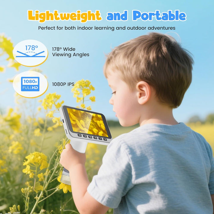 Digitales Mikroskop für Kinder 5-1000x, 4.5 Zoll IPS Bildschirm 1080P, Tragbares Handmikroskop mit 3