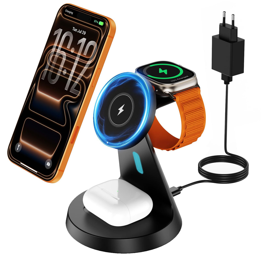 JoyGeek Ladestation Apple Watch und iPhone für Magsafe, 3 in 1 Induktive Ladegerät Schnellladung für