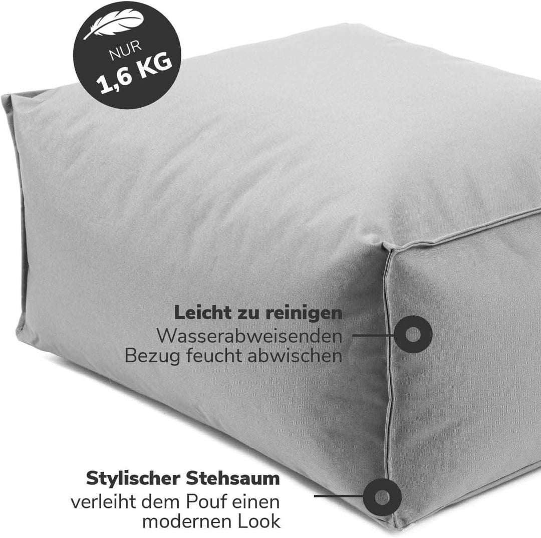 mokebo® Outdoor Pouf o. Hocker 65x55cm in Grau für Balkon & Garten 'Der Ruhepouf' Sitzhocker eckig,