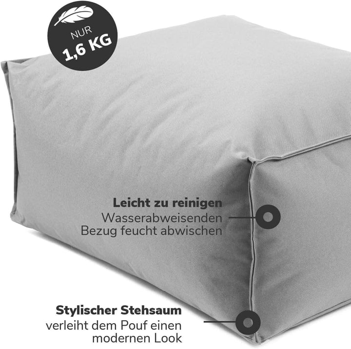 mokebo® Outdoor Pouf o. Hocker 65x55cm in Grau für Balkon & Garten 'Der Ruhepouf' Sitzhocker eckig,