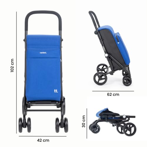 Carlett - Einkaufswagen, Faltbarer Supermarkt-Trolley, mit 4 regenfesten Rädern und einem grossen Fa