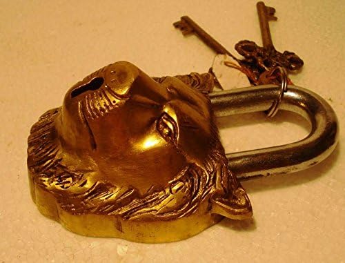 Messing-Vorhängeschloss – Schloss mit Schlüssel – funktionell – Messing hergestellt – Typ: (Löwe – M