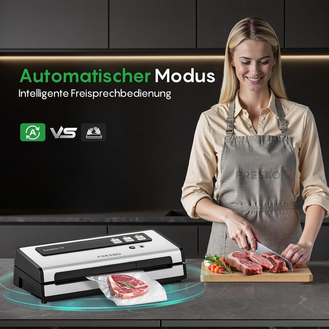 FRESKO Automatische Vakuumiergerät, 140W Vakuumierer mit Doppelte Heisssiegelung, Trocken-/Feuchtmod