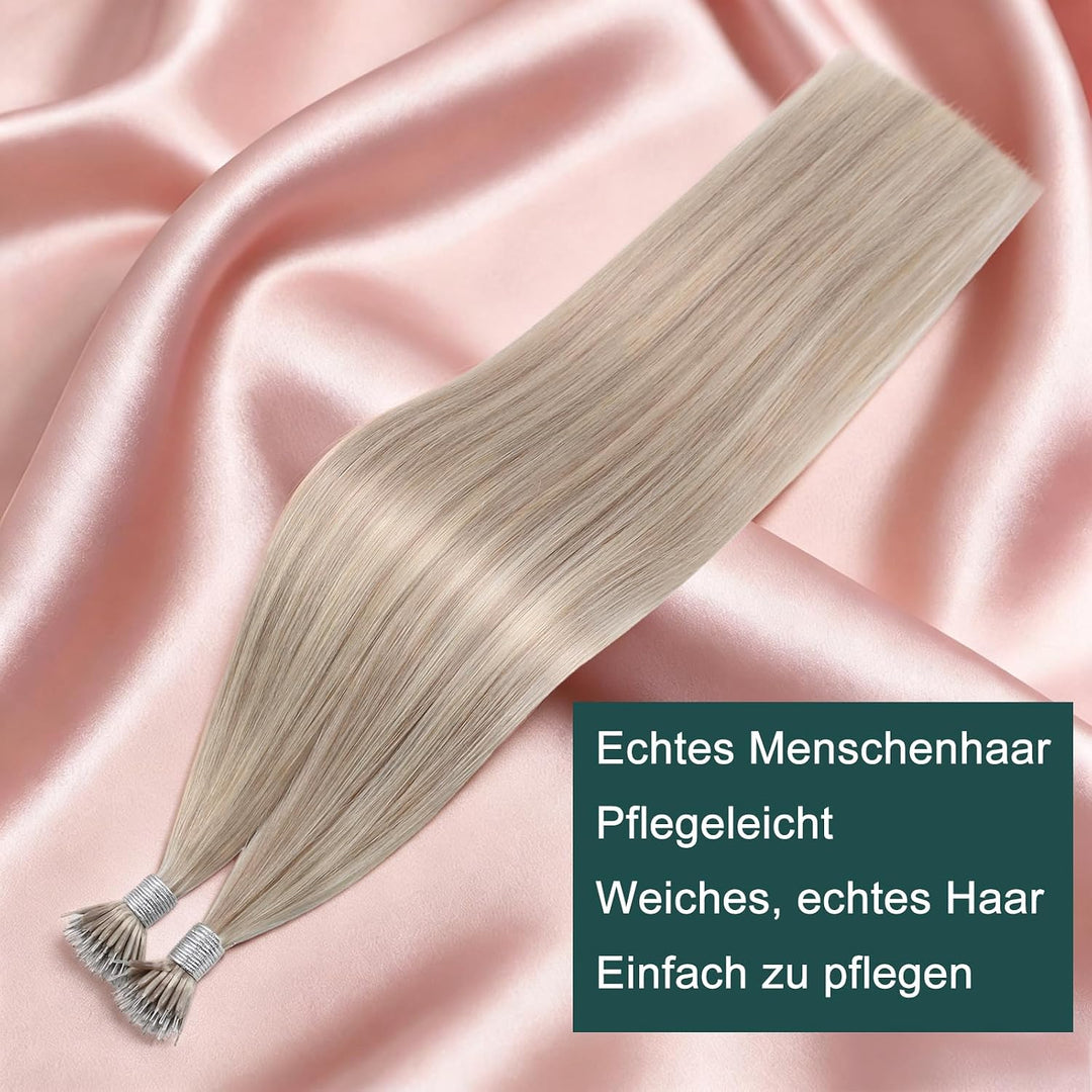 Easyouth Nano Bead Extensions Echthaar Farbe Aschblond und Gelb Blond 14 Zoll 50 Stück 50g Nano Loop