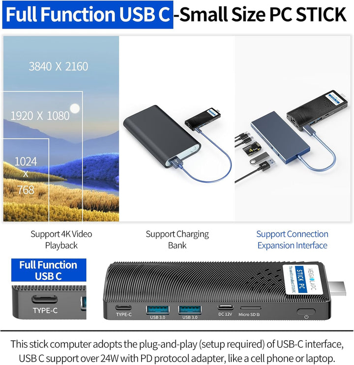 HEIGAOLAPC Mini PC Stick Win 11 Pro,Celeron N4000 4GB RAM 64GB eMMc Mini Computer, Dual WiFi 6.0/BT5