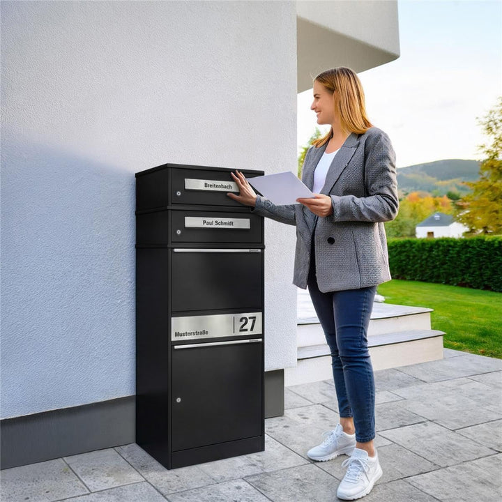 Metzler Paketbox mit 2 Briefkästen – Doppel-Briefkasten mit Paketfach & Namensgravur, personalisiert
