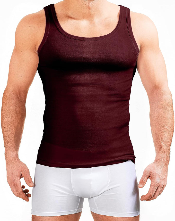 MERISH Herren Unterhemd 5er Pack Tank Top Feinripp Baumwolle 400 XL 400c 5er Set Bordeaux, XL 400c 5