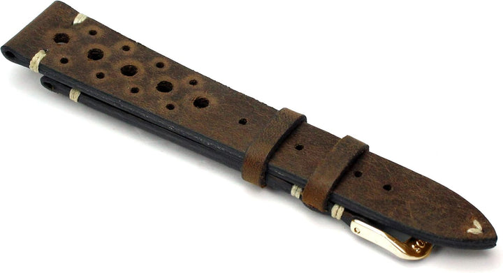 RIOS1931 Rallye Gold Vintage Rindsleder Uhrenarmband handgemacht in Deutschland Robust 20mm braun Mo