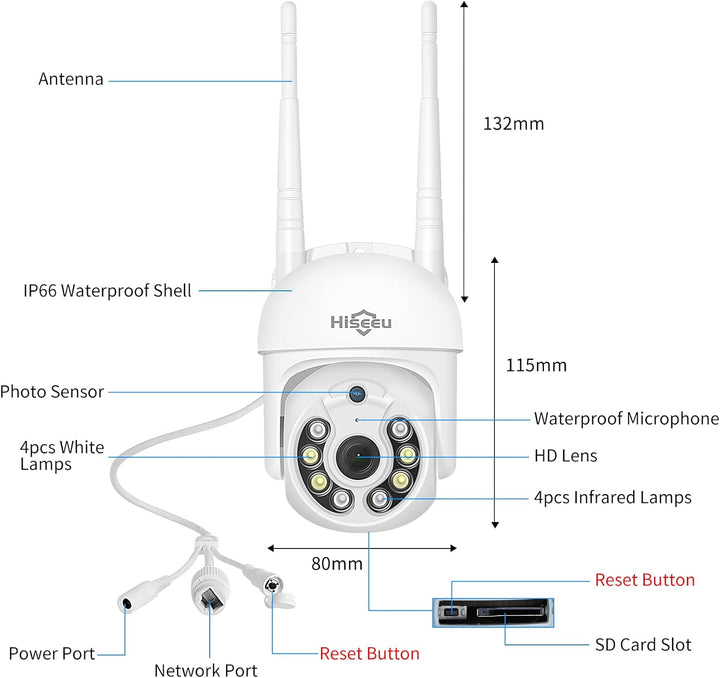 Hiseeu 5 MP Überwachungskamera Aussen-WLAN mit automatischer Verfolgung, 350°/90° schwenkbar, Farbna