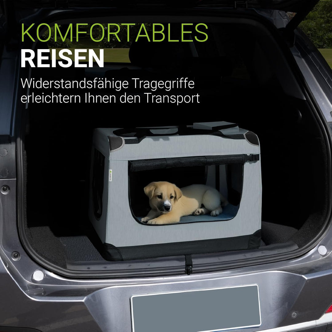Juskys Hundetransportbox Lassie L (grau) faltbar - 50 x 70 x 52 cm - Reisebox mit Decke, Tasche & Gr