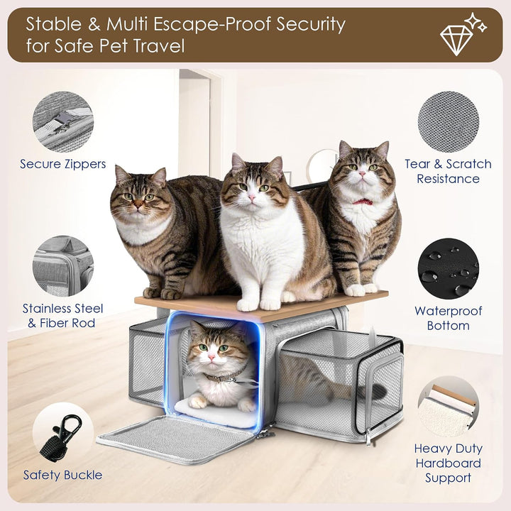 Top and 2 Sides Expandable Pet Carrier 17x11x9.5, TSA Airline Approved Small Dog Carrier for Small D