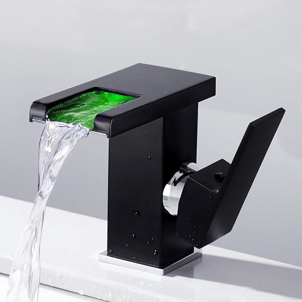 Wasserfall Waschtischarmatur Bad Eihebelmischer mit Armatur LED Funktion Wasserhahn DHL (Schwarz), S