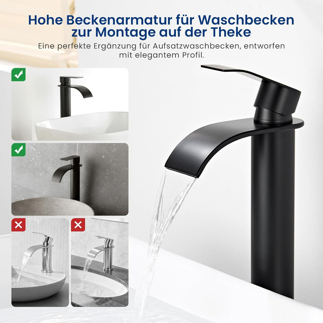 CECIPA Wasserhahn Bad Schwarz, Edelstahl Waschtischarmatur mit Auslauf Höhe 245 mm, Einhandmischer A