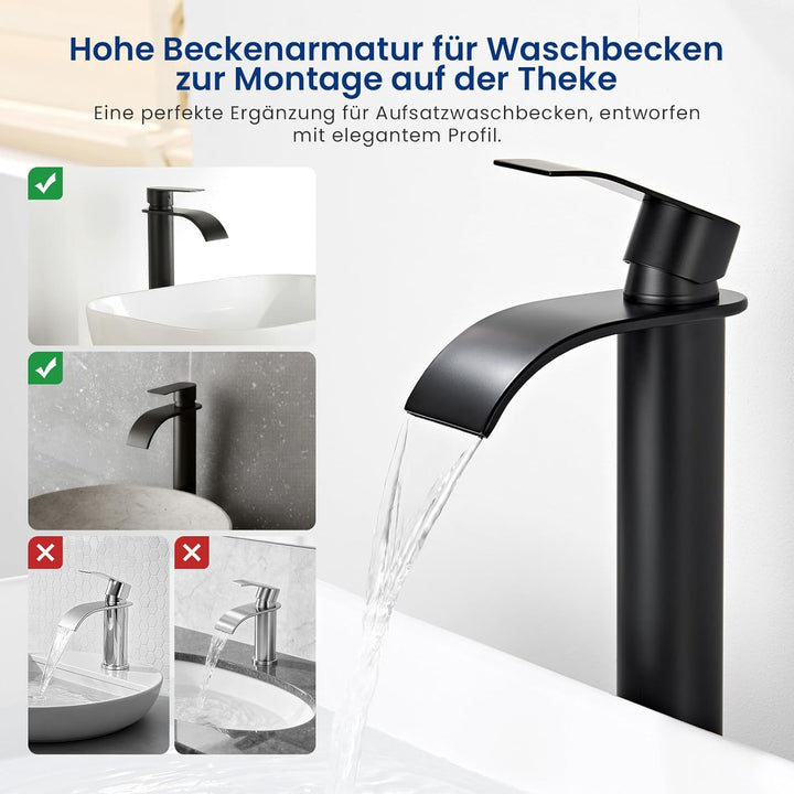 CECIPA Wasserhahn Bad Schwarz, Edelstahl Waschtischarmatur mit Auslauf Höhe 245 mm, Einhandmischer A