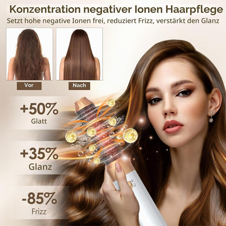 Journeyside 5-in-1 Airstyler Set 1000W, Professioneller Warmluftbürste mit Lockenstab&amp;Glätteisen, Mu