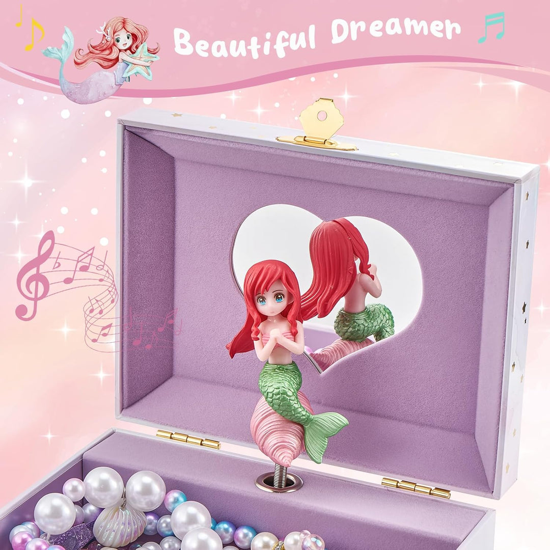 ProCase Kinder Musik Box Schmuckkästchen mit Spieluhr Mermaid, Schmuckschatulle mit Melodie für Mädc
