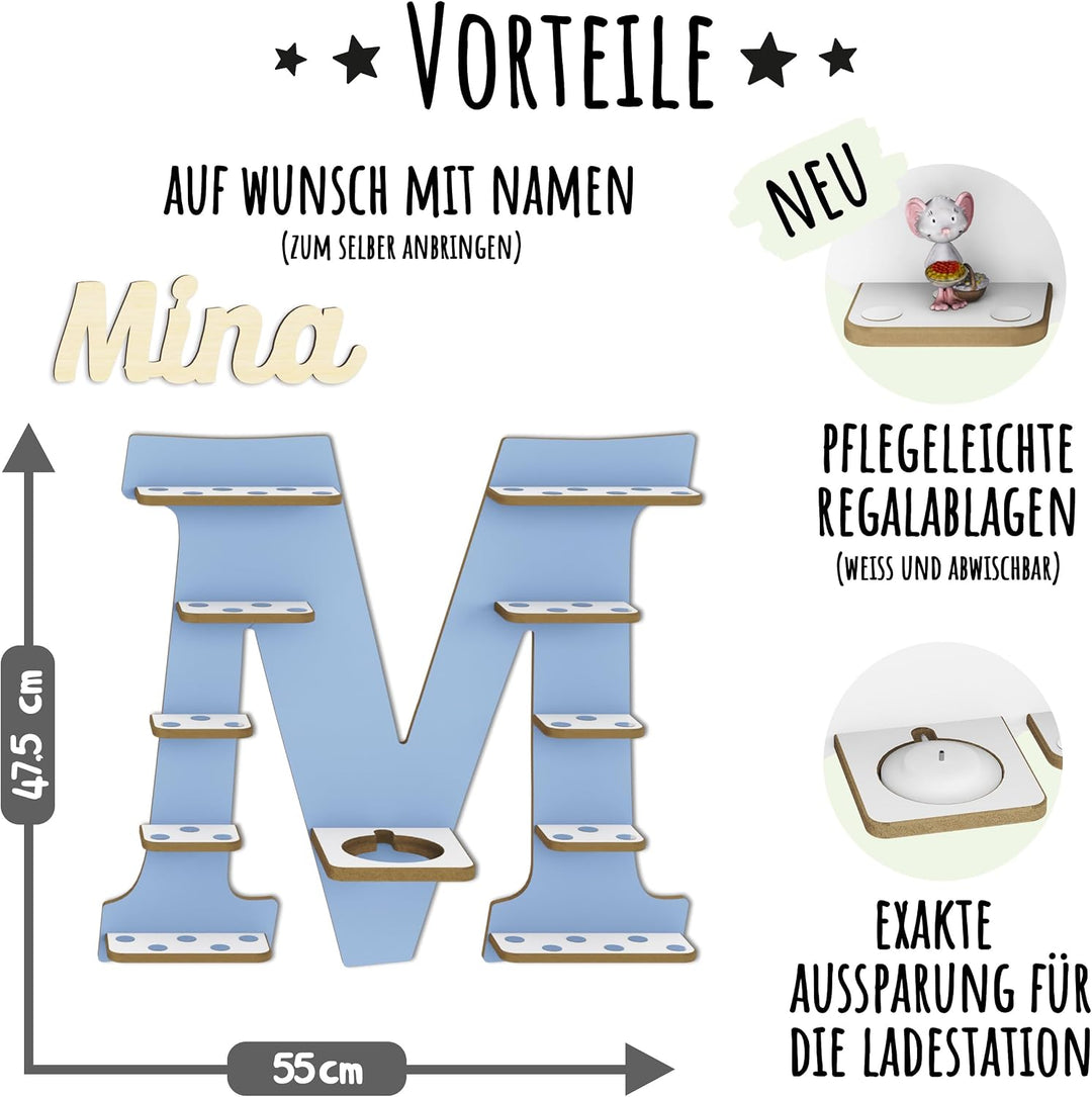 Regal Buchstabe für Toniebox, Wandregal für Tonie Figuren, personalisiert mit Name, Aufbewahrung für